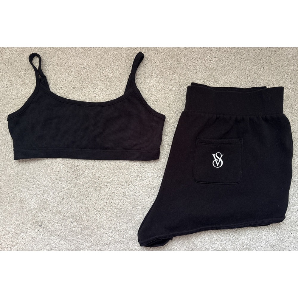 Womens Lot 2 Victorias Secret Sport PINK Bralette Shorts Black Set Outfit Sz XL